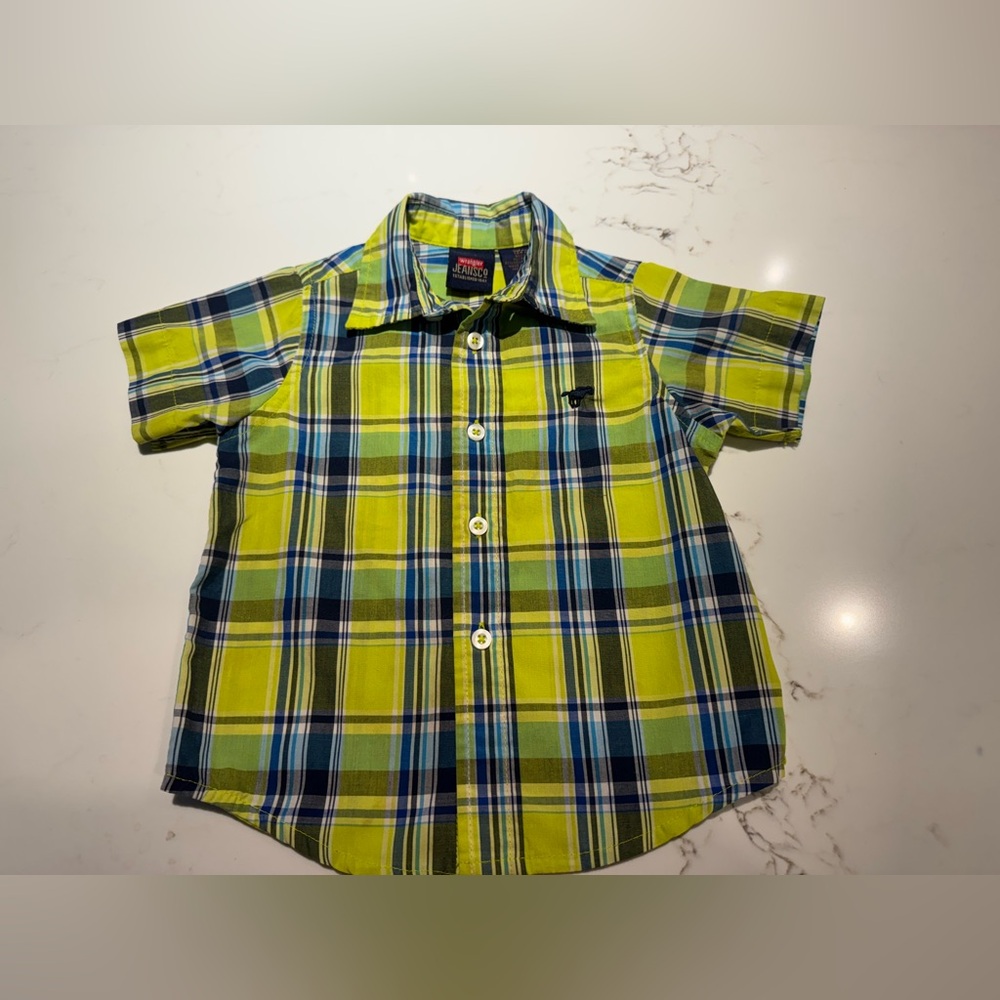 BABY TODDLER BUTTON DOWN SHORT SLEEVE SHIRT. GREEN PLAID SHIRT. Infants (24 mos) - Picture 6 of 8